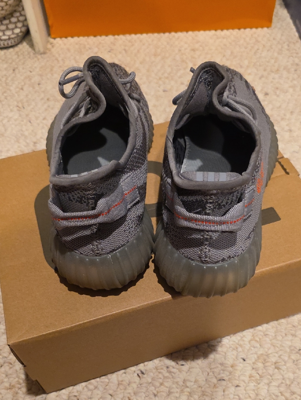 adidas Yeezy Boost 350 V2 Grey with Orange Text - Picture 3 of 8